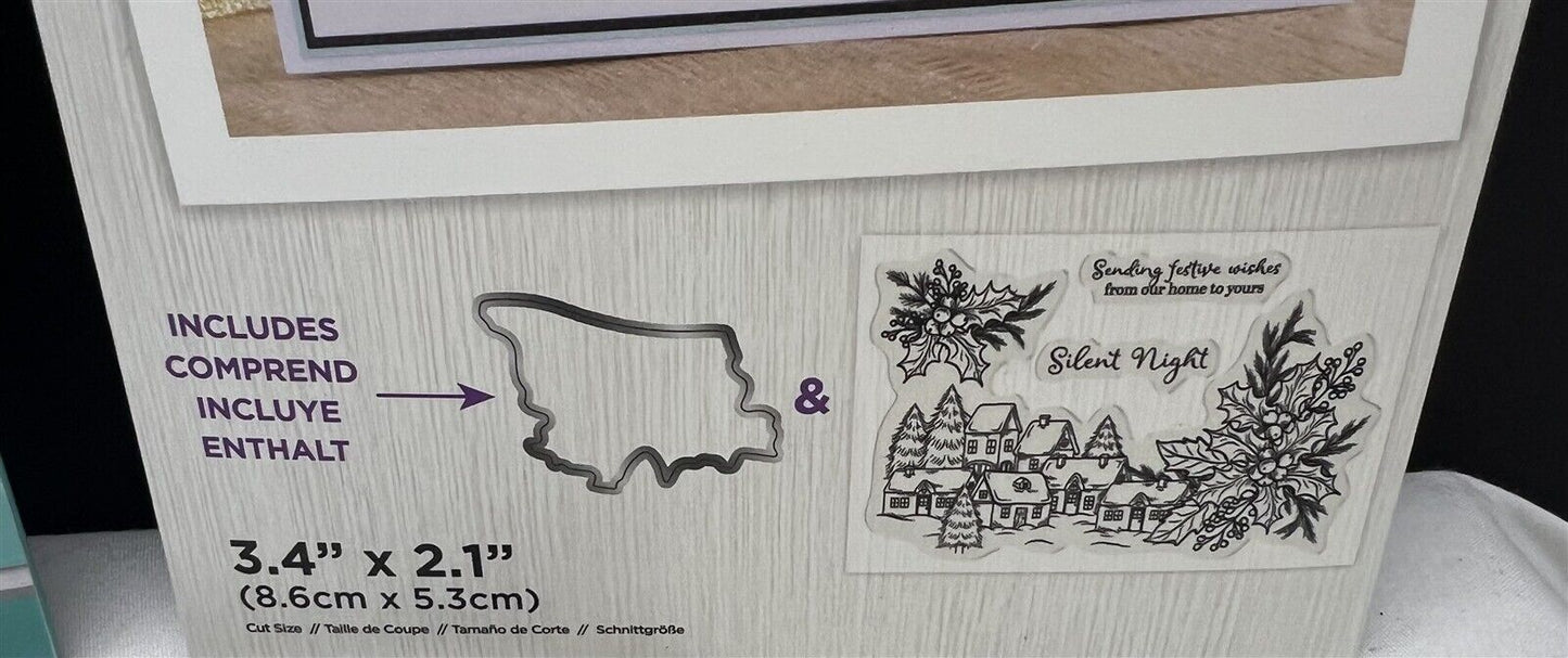 Gemini SENDING FESTIVE WISHES Christmas Snowflake Village Rubber Stamps Dies Lot