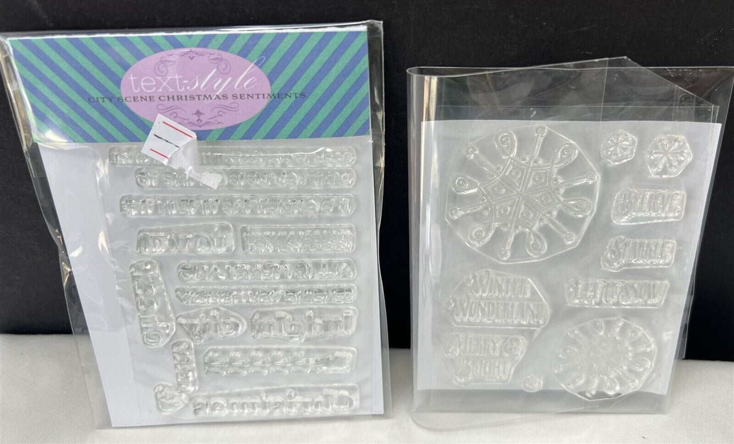 Papertrey Ink CHRISTMAS Snowflakes Holiday City Mini Rubber Stamps Lot of 4