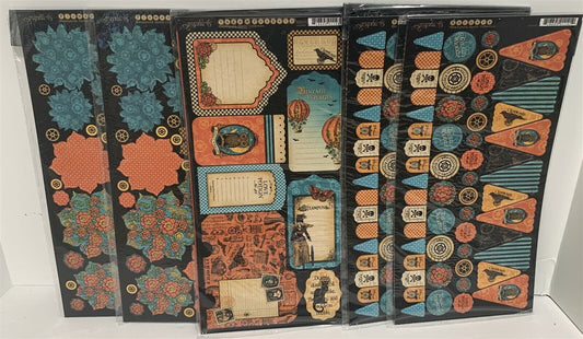 Graphic 45 STEAMPUNK SPELLS Collection Halloween Cardstock Die Cuts Lot of 5