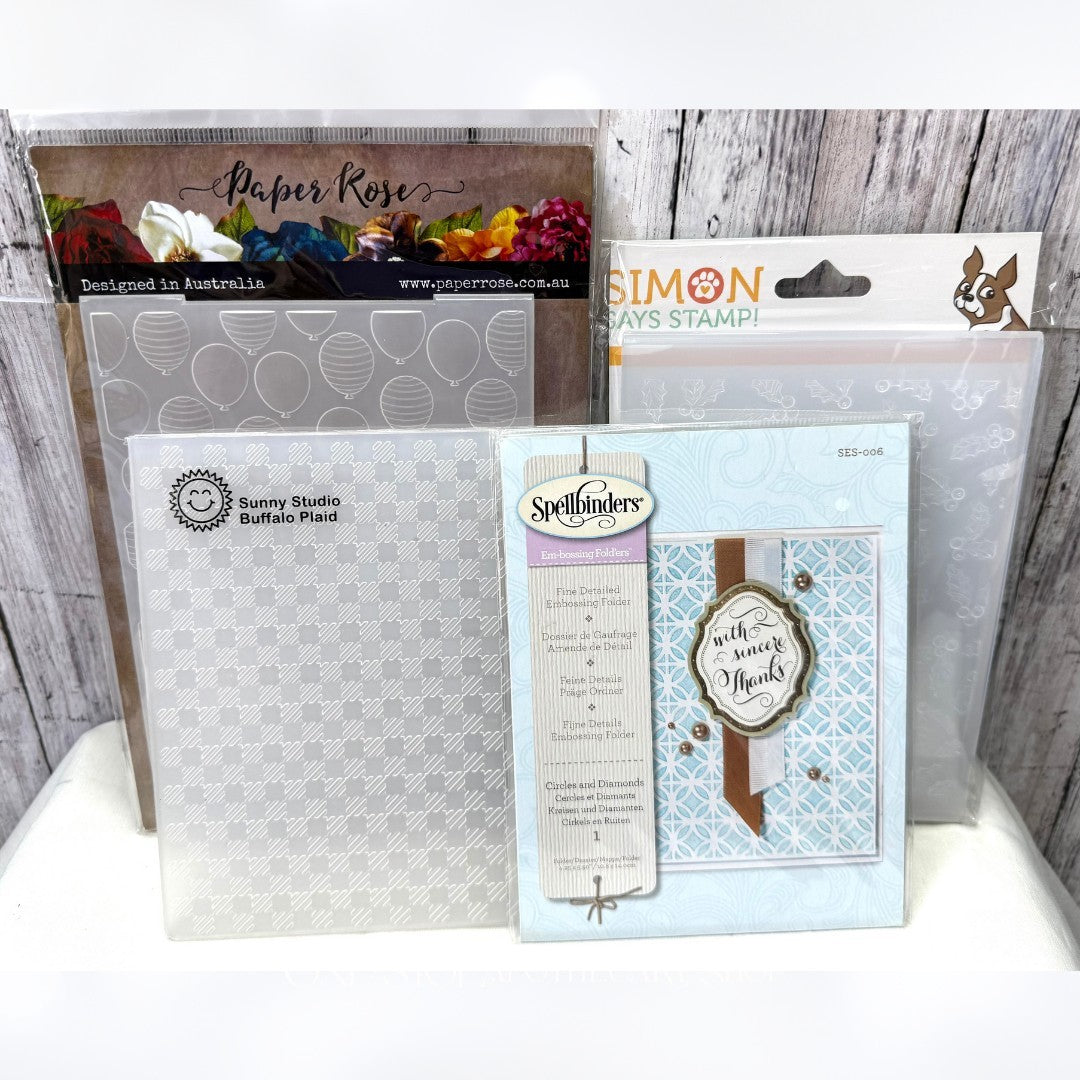 Simon Says Stamp Sunny Studios Holly Balloons Plaid Embossing Folders Lot of 4