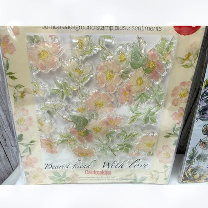 Cardmaking CHILDREN Floral Flowers Background Rubber Stamps Lot of 3