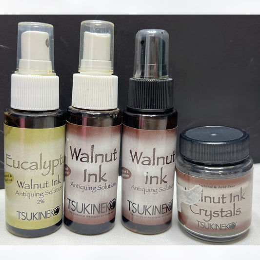 Tsukineko WALNUT INK Eucalyptus Antiquing Ink Sprays Crystals Lot