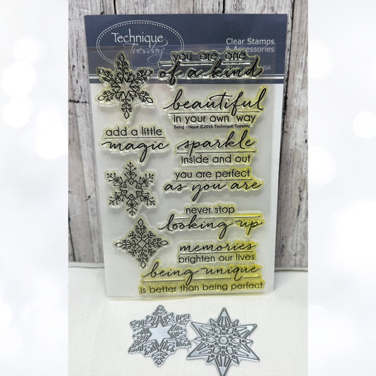 Technique Tuesday BEING UNIQUE Snowflakes Christmas Rubber Stamps Dies