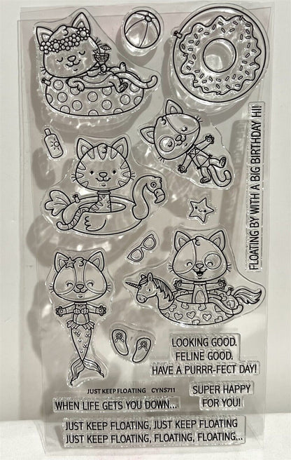 Your Next Stamp JUST KEEP FLOATING Cat Summer Mermaid 4x8 Rubber Stamps Dies