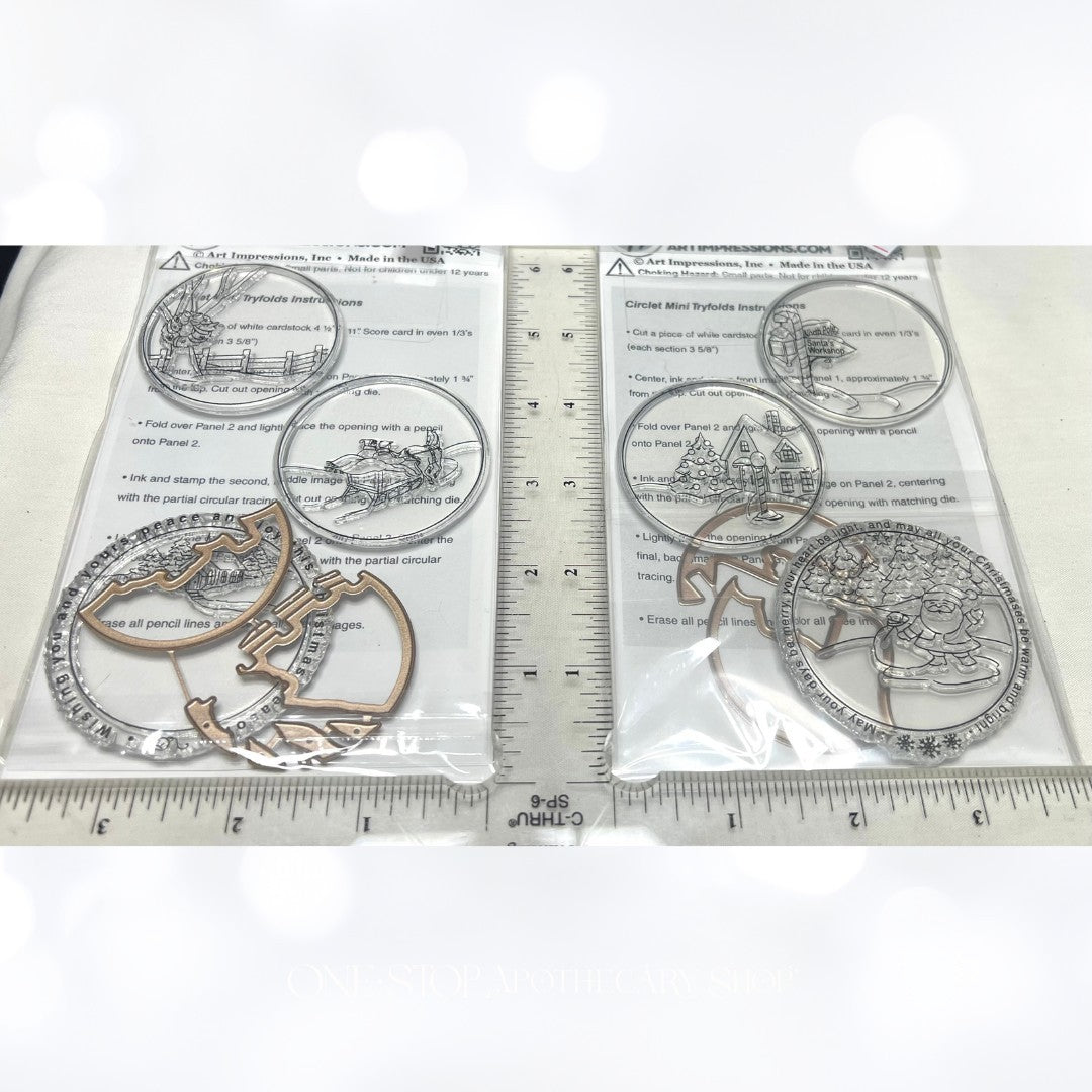 Art Impressions CIRCLET MINI TRYFOLDS Christmas Sleigh Ride Rubber Stamps Dies