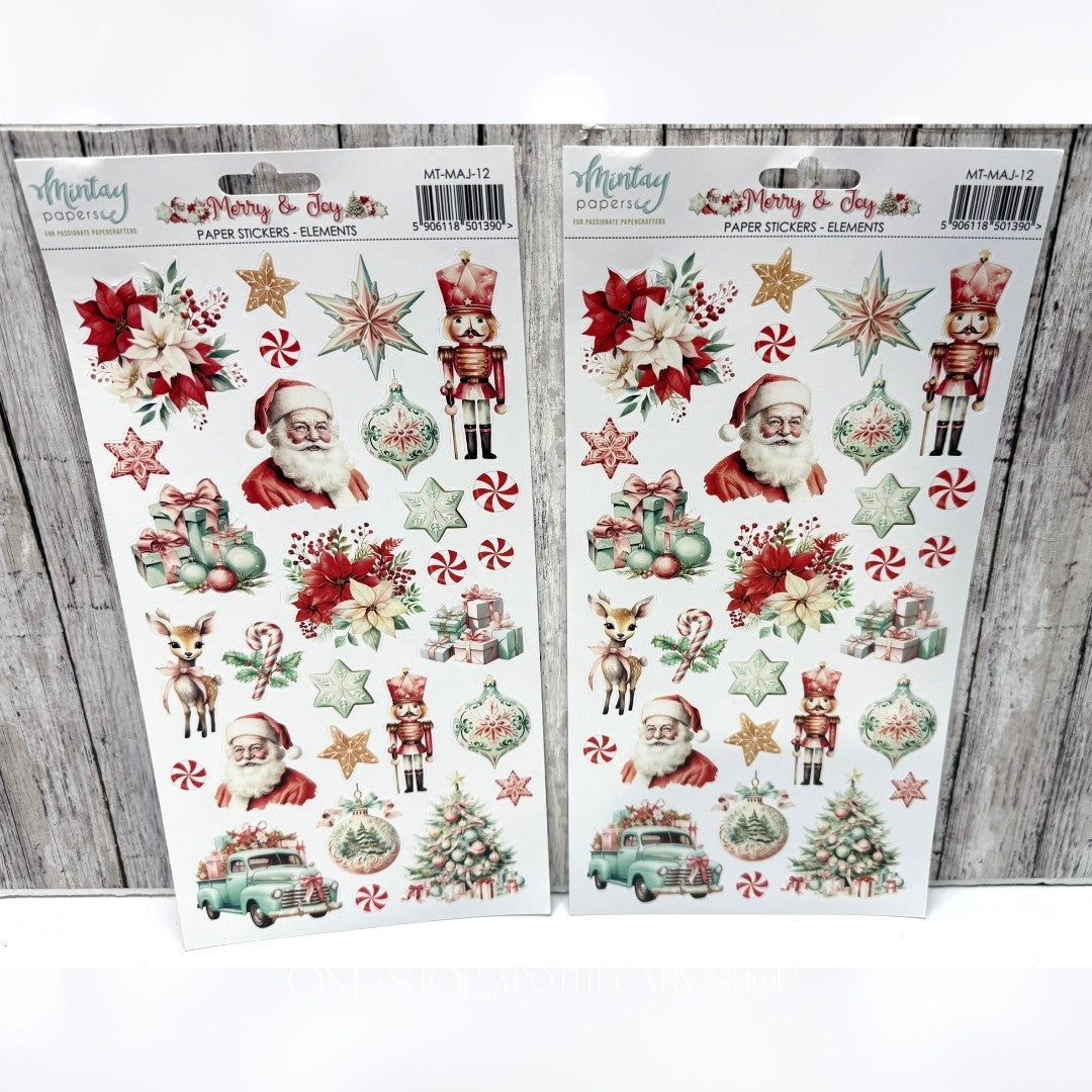 Mintay MERRY & JOY Christmas x8 Paper Cardstock Stickers Die Cuts Kit