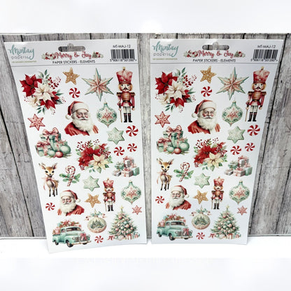 Mintay MERRY & JOY Christmas x8 Paper Cardstock Stickers Die Cuts Kit