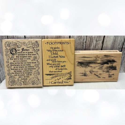 FOOTPRINTS Lord's Prayer Religious Bible Journaling Rubber Stamps Set of 3