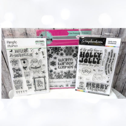 Pink & Main Simple Stories CHRISTMAS Snowflakes Mugs Rubber Stamps Lot of 3