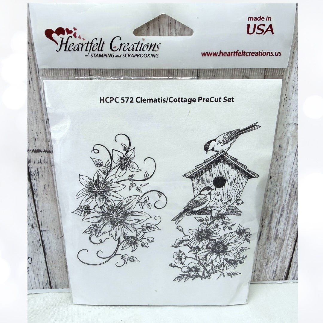 Heartfelt Creations CLEMATIS COTTAGE Birds Birdhouse Rubber Stamps