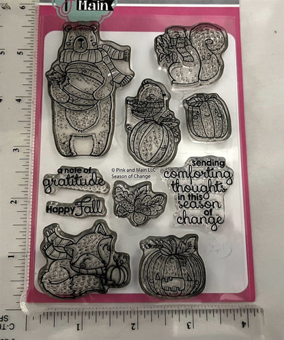 Pink & Main SEASON OF CHANGE Fox Bears Animals Fall Autumn Rubber Stamps Dies