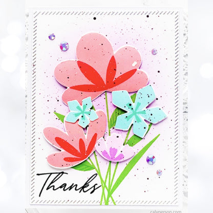PInkfresh Studio SIMPLE BLOSSOMS Flowers Floral 6x8 Rubber Stamps Dies