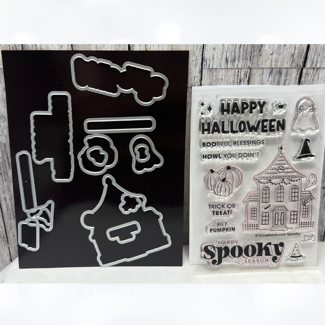 Scrapbook.com SPOOKY Haunted House Ghost Halloween Rubber Stamps Dies