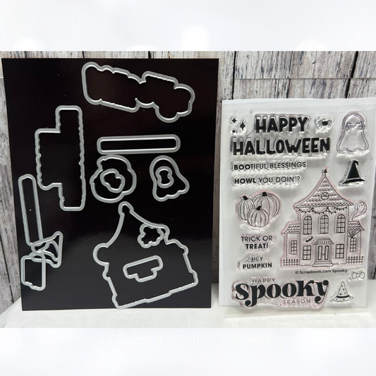 Scrapbook.com SPOOKY Haunted House Ghost Halloween Rubber Stamps Dies