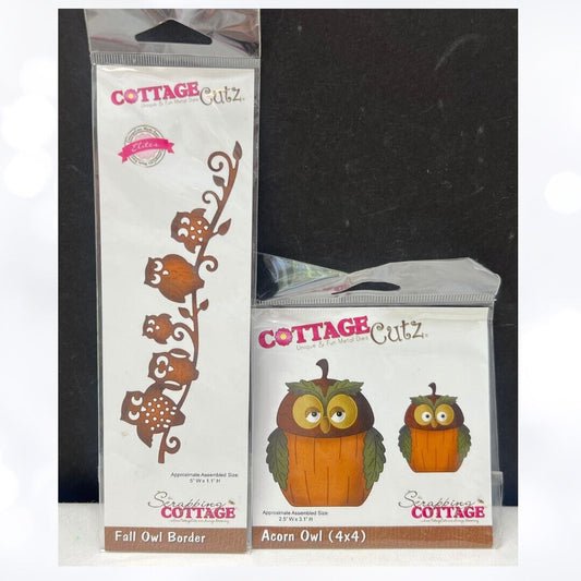 Cottage Cutz ACORN OWL Fall Owl Border Bird Autumn Dies Lot of 2