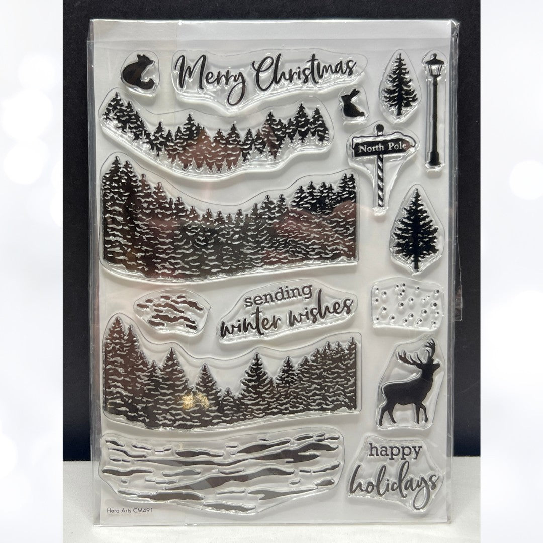 Hero Arts WINTER WOODS Christmas Deer 6x8 Rubber Stamps