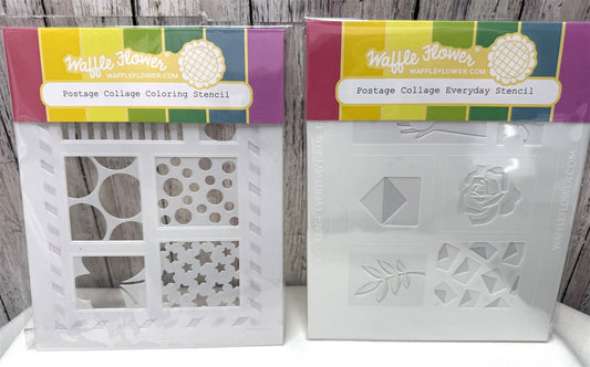 Waffle Flower COLORING POSTAGE COLLAGE Everyday Layering Stencils Lot of 2
