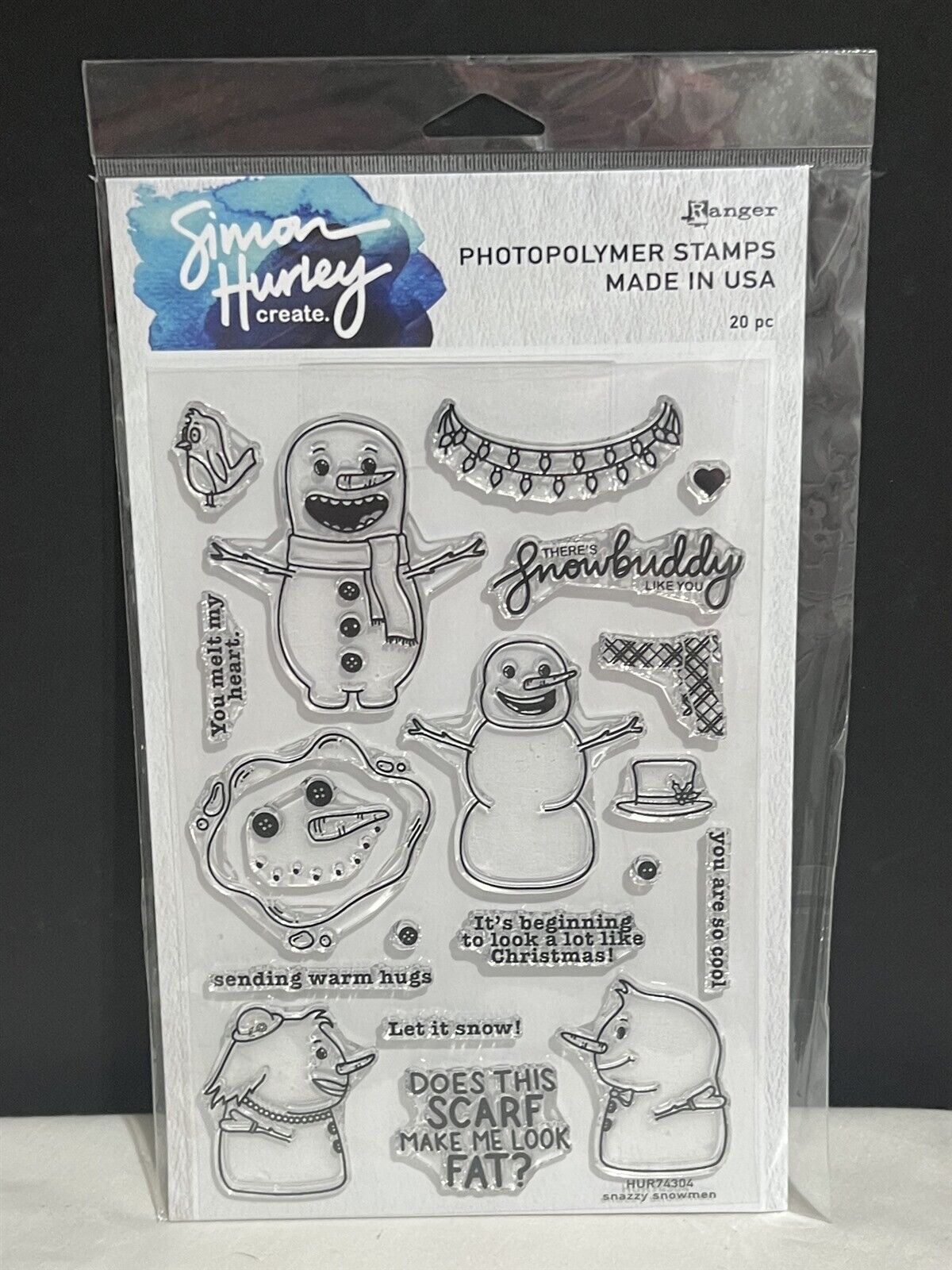 Simon Hurley SNAZZY SNOWMEN Christmas 6x8 Holiday Rubber Stamps Set