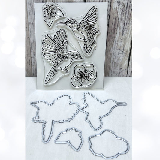 HUMMINGBIRDS Birds Floral Rubber Stamps Dies