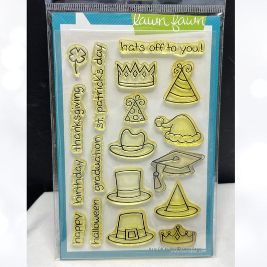 Lawn Fawn HATS OFF TO YOU Holidays Birthday Rubber Stamps
