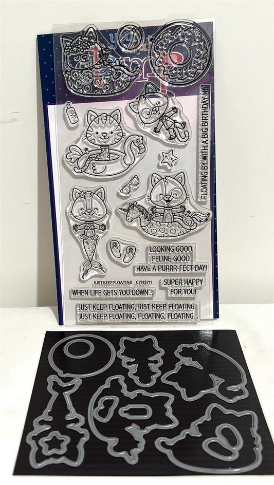 Your Next Stamp JUST KEEP FLOATING Cat Summer Mermaid 4x8 Rubber Stamps Dies