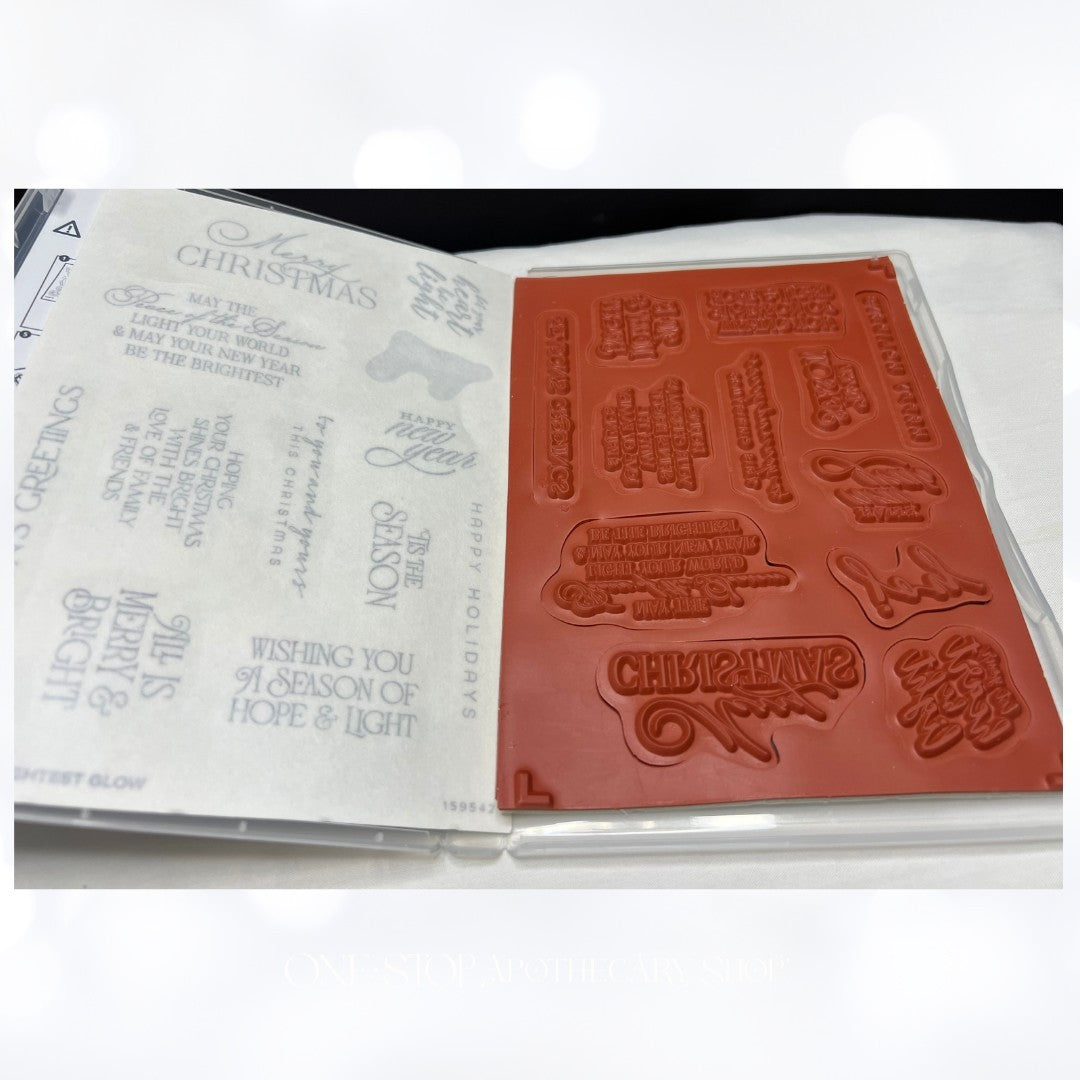 Stampin Up BRIGHTEST GLOW Christmas Greetings Rubber Stamps AS IS**