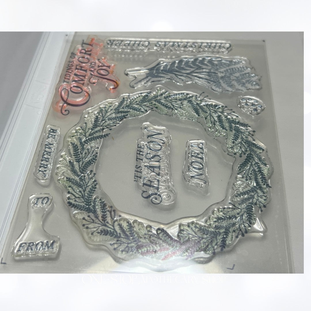 Stampin Up TIDINGS ALL AROUND Christmas Wreath Holiday Rubber Stamps Dies