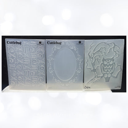 Cuttlebug Sizix HALLOWEEN Haunted House Owl Bats Embossing Folders Lot