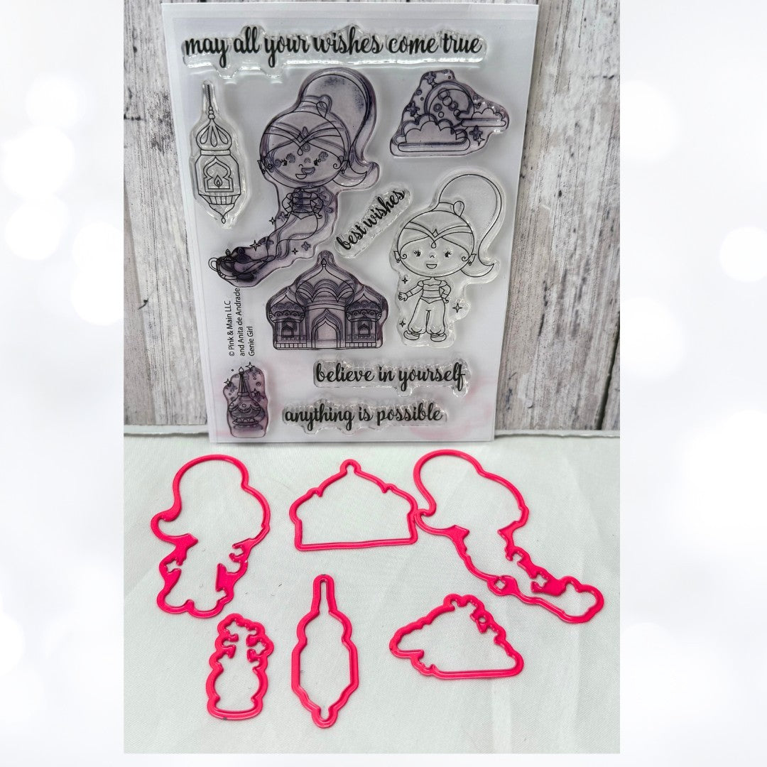 Pink & Main GENIE GIRL Aladdin Princess Jasmine Rubber Stamps Dies