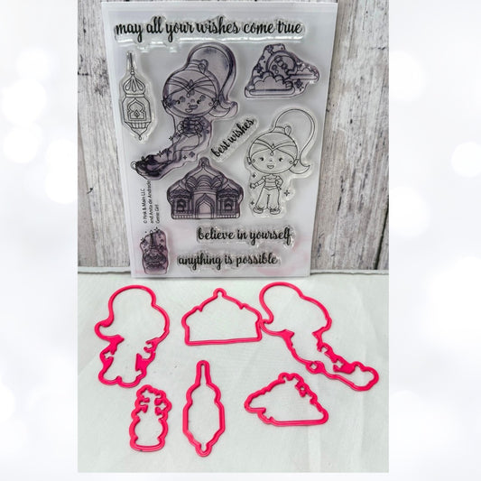 Pink & Main GENIE GIRL Aladdin Princess Jasmine Rubber Stamps Dies