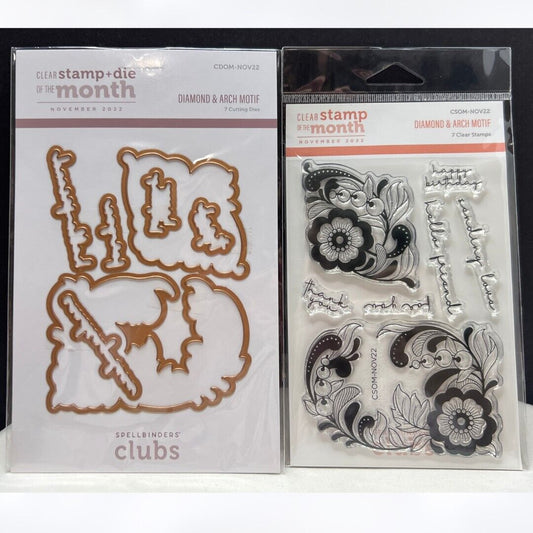 Spellbinders DIAMOND ARCH MOTIF Floral Clear Rubber Stamp Die of the Month 11/22