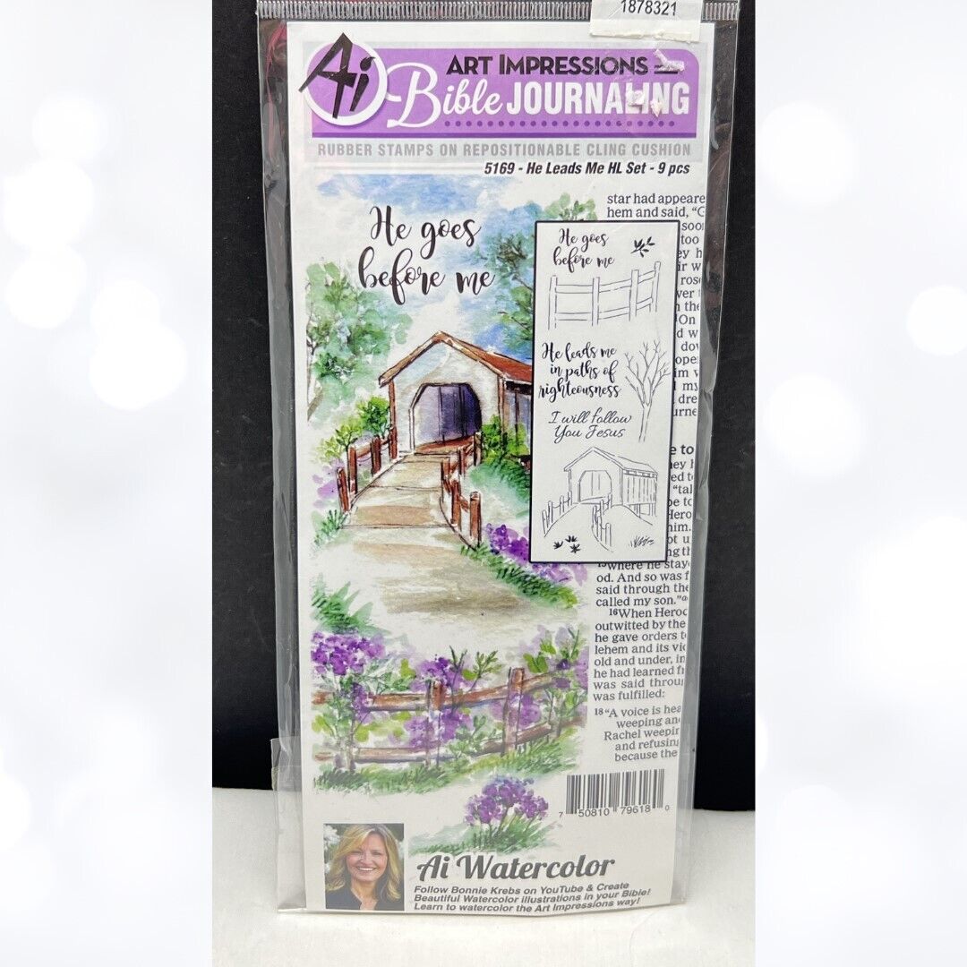 Art Impressions HE LEADS ME Bible Journaling Covered Bridge Rubber Stamps