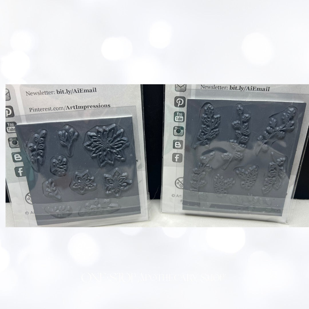 Art Impressions POINSETTIA & HOLLY Christmas Watercolor Rubber Stamps Lot of 2