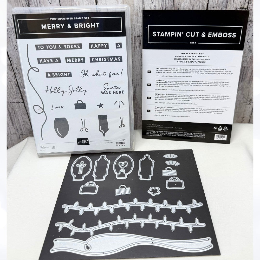 Stampin Up MERRY & BRIGHT Christmas Lights Rubber Stamps Dies