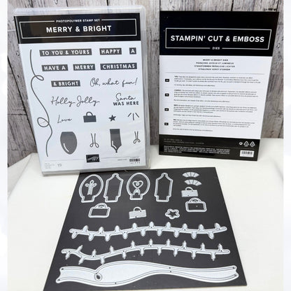 Stampin Up MERRY & BRIGHT Christmas Lights Rubber Stamps Dies