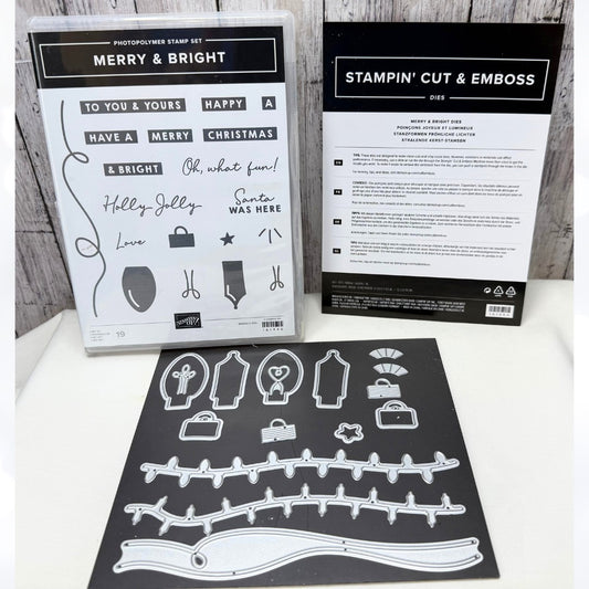 Stampin Up MERRY & BRIGHT Christmas Lights Rubber Stamps Dies