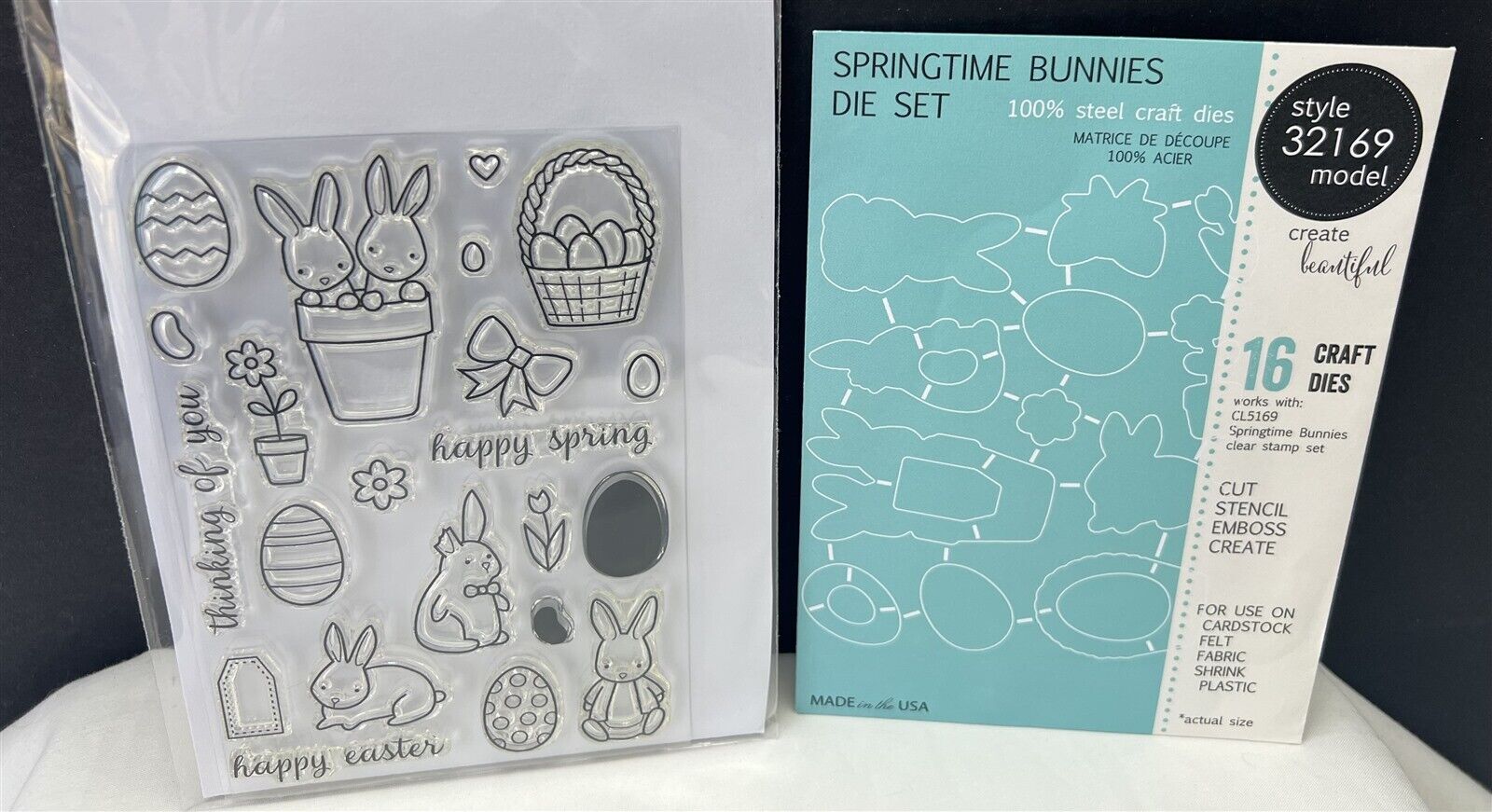 Memory Box SPRINGTIME BUNNIES Bunny Rabbits Easter Eggs Rubber Stamps Dies