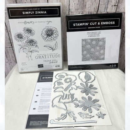 Stampin Up SIMPLY ZINNIA Flowers Rubber Stamps Dies Embossing Folder