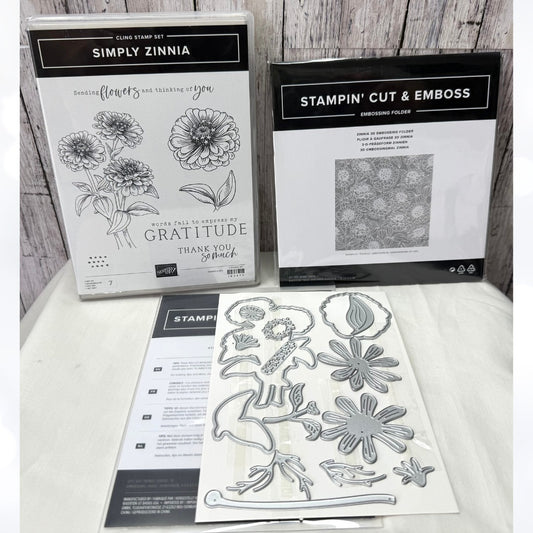 Stampin Up SIMPLY ZINNIA Flowers Rubber Stamps Dies Embossing Folder