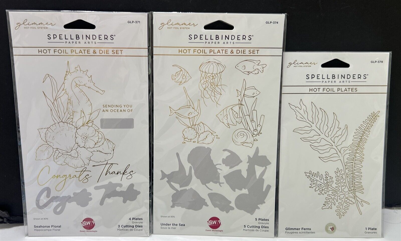 Spellbinders UNDER THE SEA Seahorse Ocean Fish Hot Foil Glimmer Plates Lot of 3