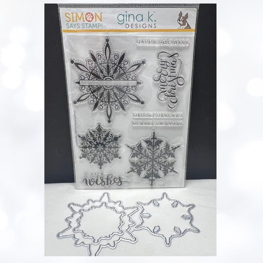 Simon Says Stamp Gina K SHIMMERING SNOWFLAKES Stamptember Rubber Stamps Dies