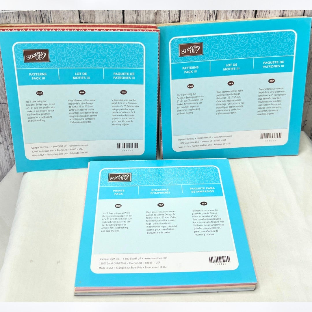 Stampin Up PRINTS PACK Patterns Pack III 6x6 Pads Set of 3