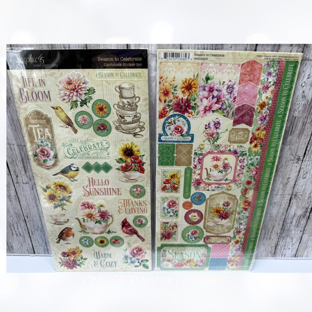 Graphic 45 SEASON TO CELEBRATE 12x12 8x8 Paper Stickers Die Cuts Kit