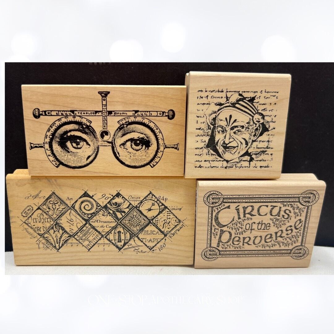 Stampers Anonymous MIXED MEDIA Eyes Circus Clown Wood Rubber Stamps Lot of 4