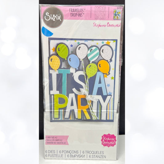 Sizzix Stephanie Barnard IT'S A PARTY Drop Ins Framelits 661831 Birthday Dies