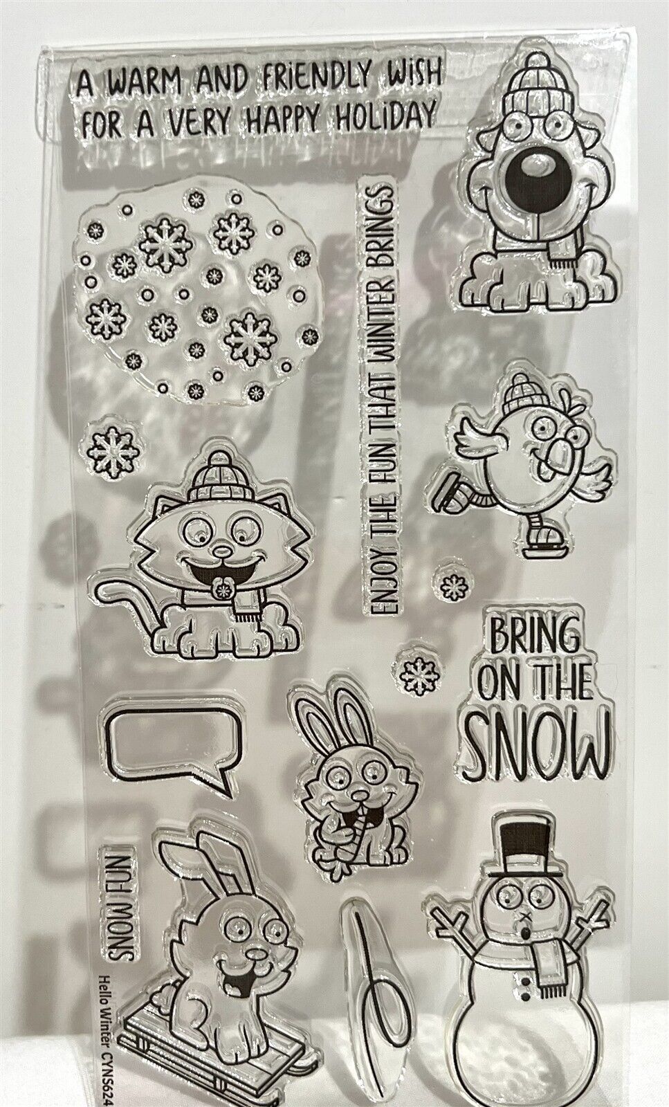 Your Next Stamp HELLO WINTER Animals Christmas Cat Dog 4x8 Rubber Stamps Dies