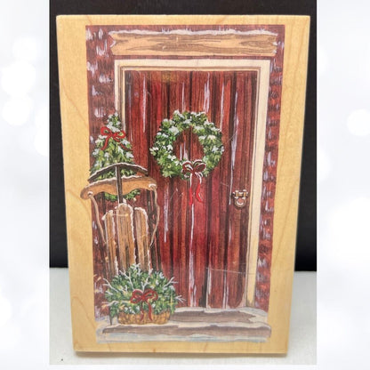 Stamps Happen CHRISTMAS DOOR With Sleigh Sled Holiday Rubber Stamp