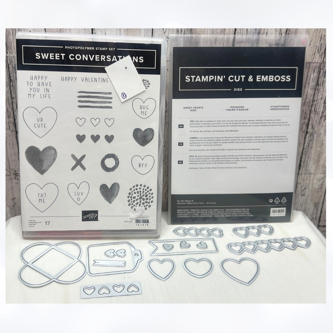 Stampin Up SWEET CONVERSATIONS Hearts Valentines Day Rubber Stamps Dies AS IS**