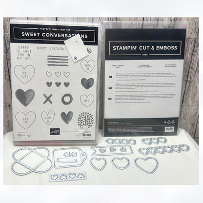 Stampin Up SWEET CONVERSATIONS Hearts Valentines Day Rubber Stamps Dies AS IS**