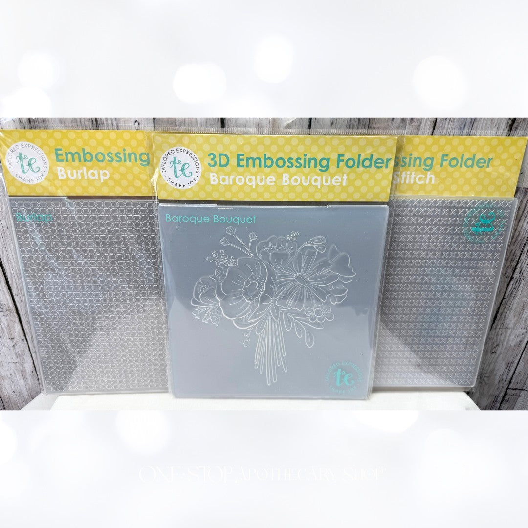 Taylored Expressions BAROQUE BOUQUET Cross Stitch Burlap 6x6 Embossing Folders